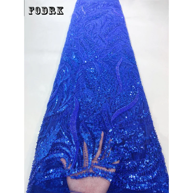 

Elegant Handmade Beads Embroidery French Tulle Lace Fabric For Party Nigerian 2023 Luxury Sequines Lace Fabric Wedding PL249-6