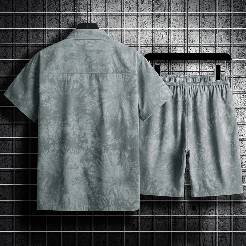 Summer Mens Short Sleeve Shirt Set Casual Camouflage Shirt + Shorts Two Piece 2023 New Cardigan Suit Fashion Loose Men Clothes