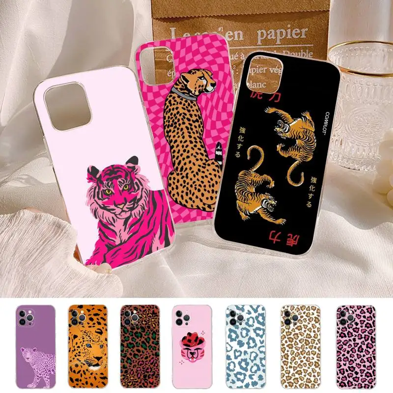 

Tiger Leopard Print Panther Phone Case For iPhone 14 13 12 11 Pro Max XS X XR SE 2020 6 7 8 Plus Mini Transparent Shell