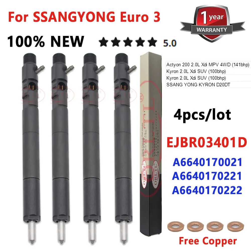 4 шт. Новый A 6640170021   Дизельный инжектор EJBR03401D Топливная форсунка 6640170221   Для SsangYong Actyon Kyron 2.0L 3401D