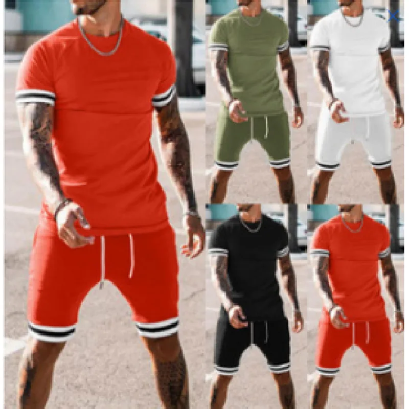 2022 men's short sleeved sports casual cotton youth fashion suit sweatpants  shirts  tracksuit