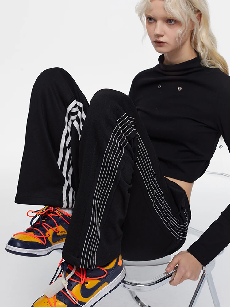 

2022 спортивные брюки унисекс, модные мешковатые полосатые черные спортивные брюки, джоггеры, широкие штаны, уличная одежда большого размера,...