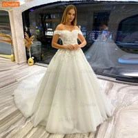 off the shoulder wedding dresses white appliqued lace up vestido de novia ball gown tulle bridal dress customized abito da sposa