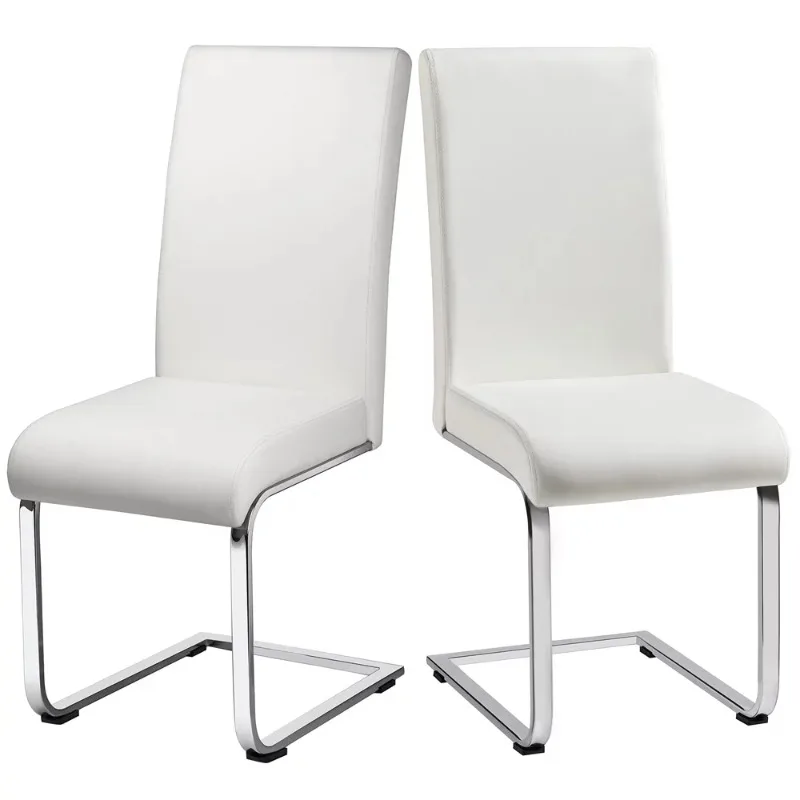 

SMILE MART Modern Dining Chairs Upholstered High-Back Dining Chairs PU Leather Kitchen Chairs with Metal Legs, White