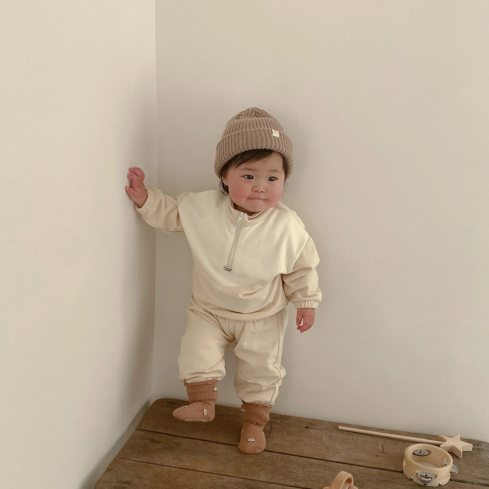 

BOBOTCNUNU 2022 Infant Long Sleeve Solid Color Tops Spring Cotton Boys Girls Pant Clothing Set