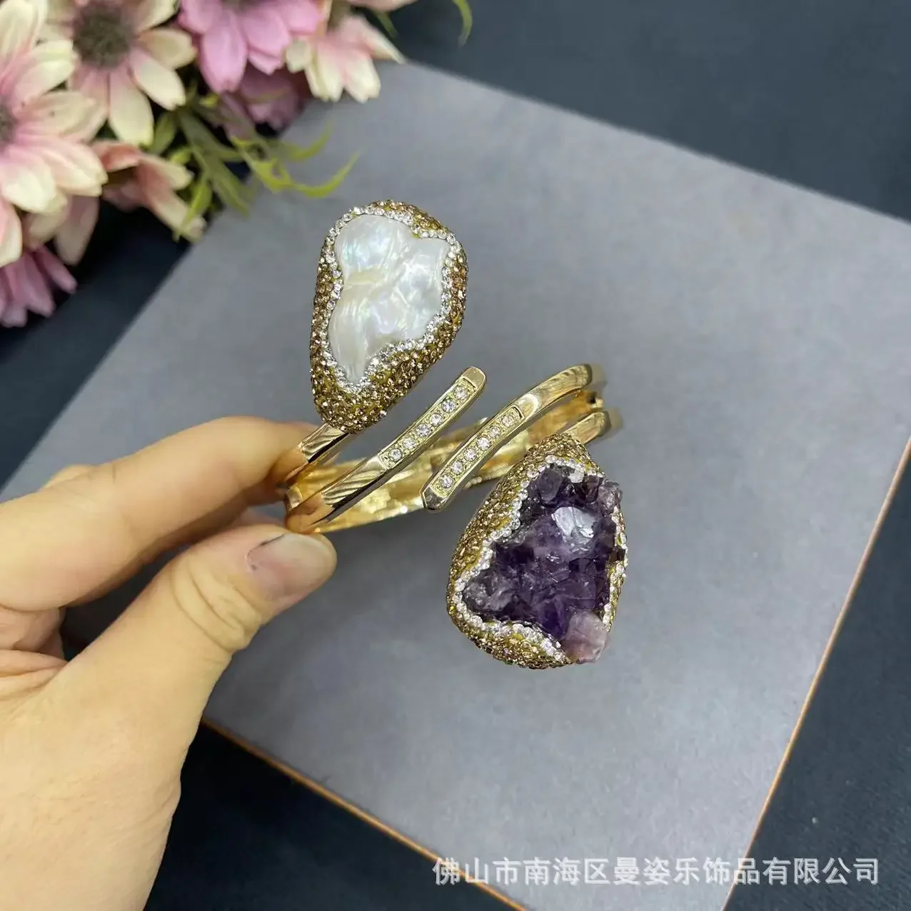 Натуральный ювелирный аметистовый браслет Uruguayan с жемчугом в стиле барокко Лидер