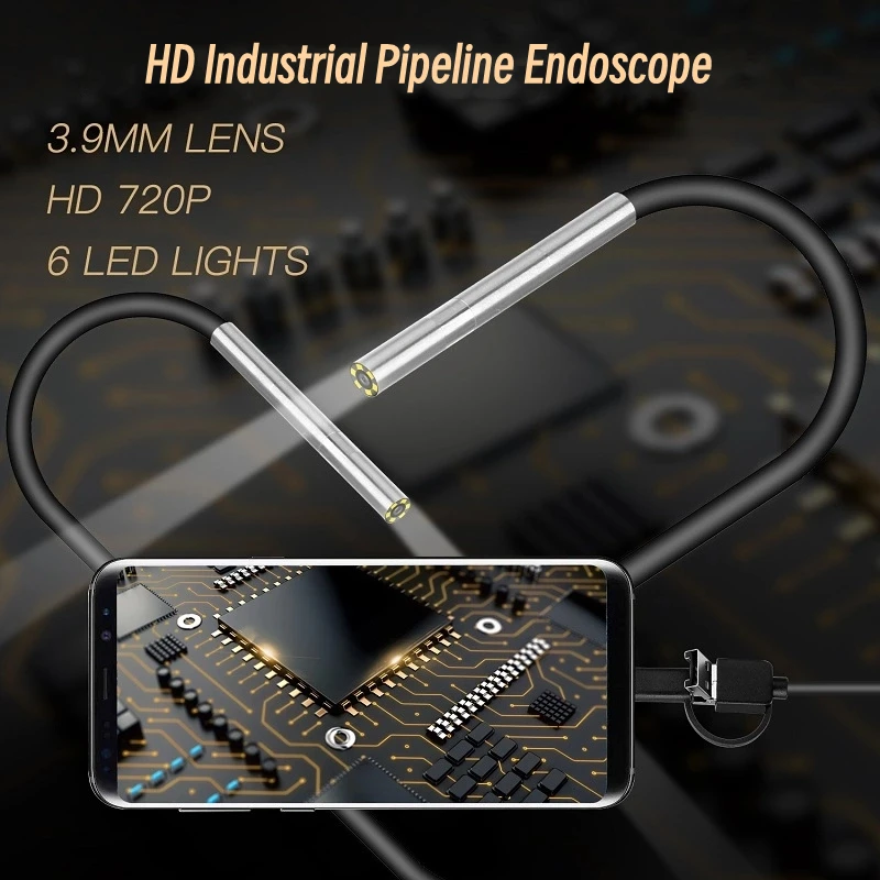 

3.9MM HD OTG Endoscope Camera Industrial Pipeline Endoscope Waterproof 3 in 1 Automotive Electrical Inspection Endoscope