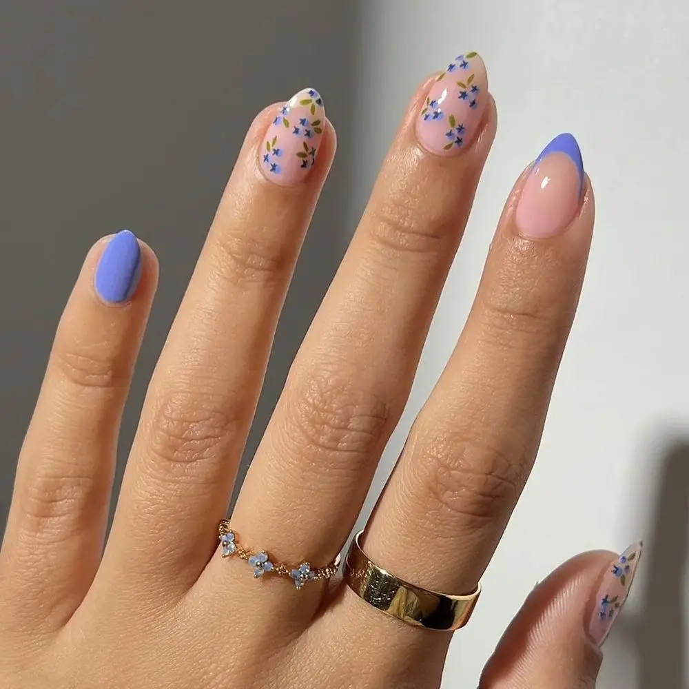 Черничный синий французский дизайн ногтей 3D клубника виноград лимон накладные