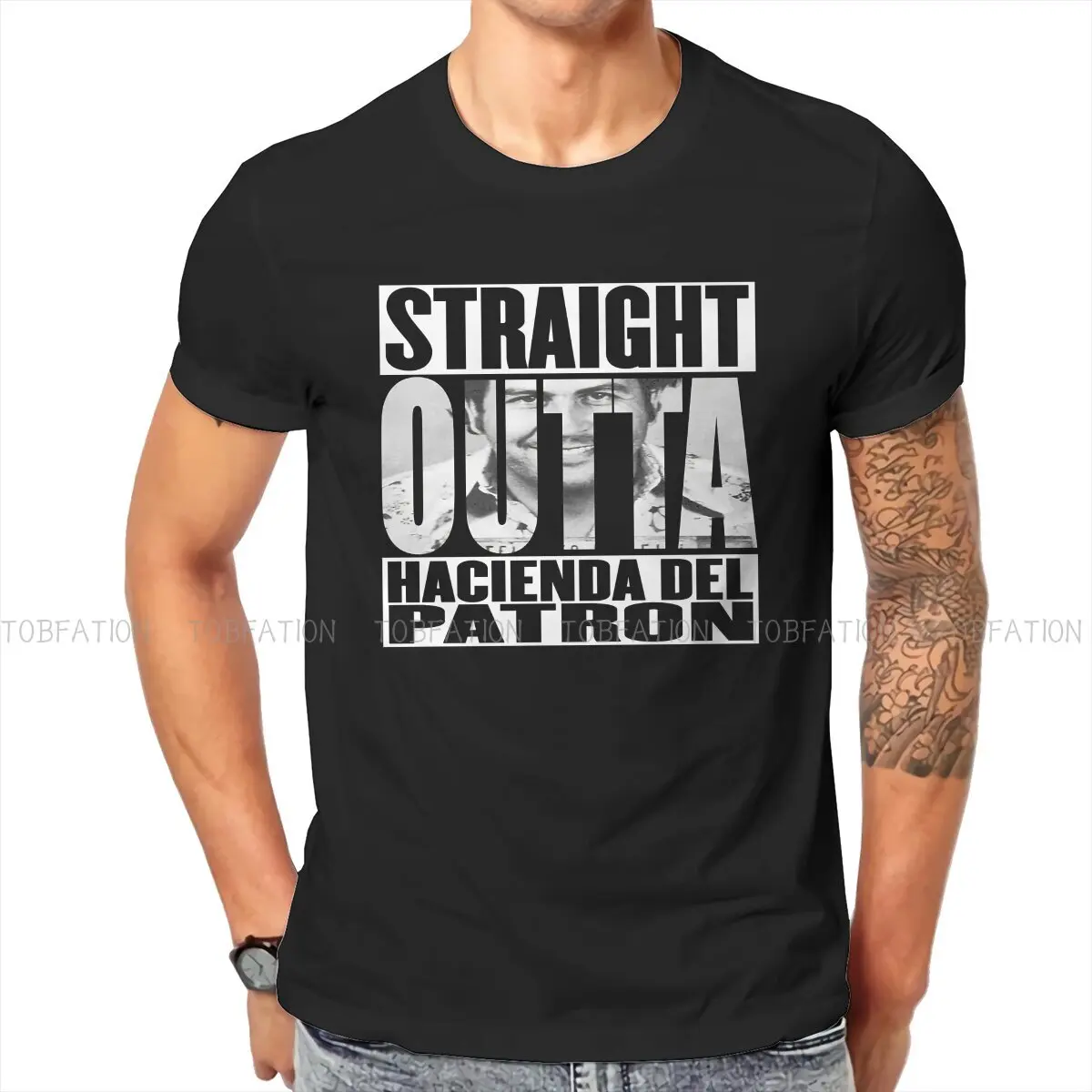 

Narcos Crime TV Pablo Escobar TShirt for Men Hacienda Del Patron Basic Casual Sweatshirts T Shirt High Quality New Design Loose