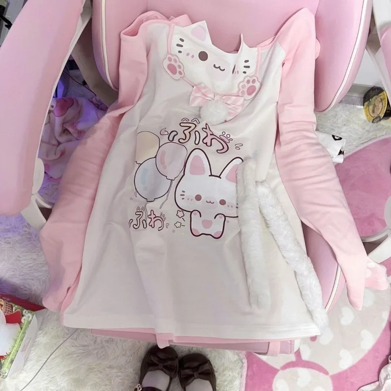 Фото Футболки HOUZHOU Kawaii с розовым принтом, женские, в стиле Cutecore, с открытыми плечами, японская мода, облегающие, с длинным рукавом, милые, эстетичные топы №4