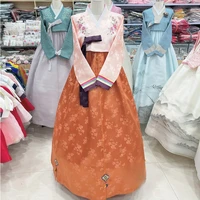 hanbok pink top dark orange skirt bridal wedding dress exquisite hanbok fashion embroidery korean traditional folk stage show