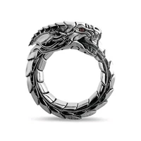 new retro domineering silver color dragon rings for men and women red eyes punk fashion jewelry party gift vintage animal ring