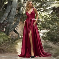 sexy deep v neck long robe de soiree for women side split satin sweep train of formal evening gowns 2022 custom made recommend