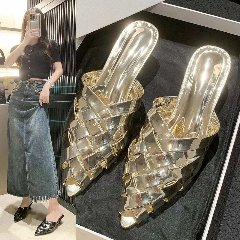 

Novelty Pointed Toe Women Slippers Luxury Casual Outside Designer Slides Hollow Dress Ladies Shoes Summer New 2023 Slip on Pumps