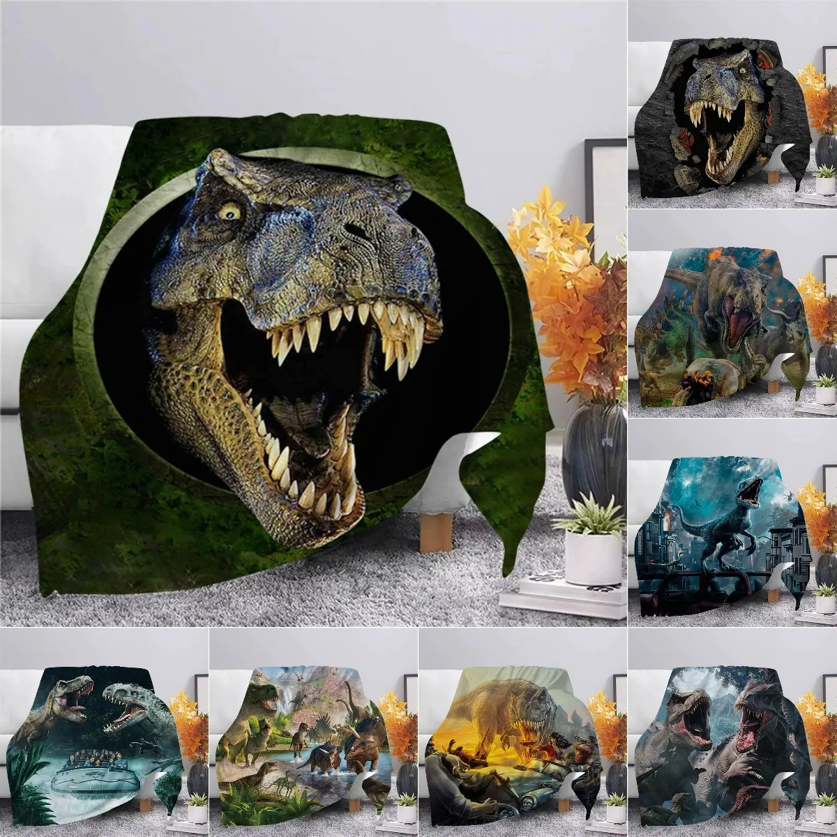 

Jurassic Dinosaur Flannel Blanket 3D Print Child Adult Quilt Throws Blanket Sofa Travel Student Blanket Drop Shipping Queen Size