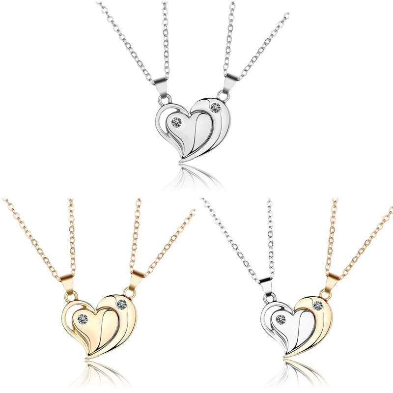 

2pcs/Set Couple Necklace Heart Stitching Pendant Necklaces For Men And Women Creative Clavicle Chain Valentine's Day Gift