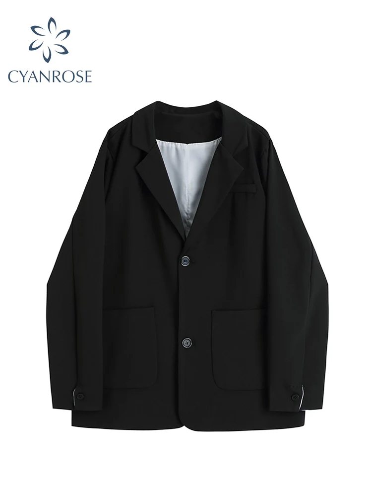 

Женский костюм с длинным рукавом, черный однобортный офисный пиджак свободного покроя в винтажном стиле, осень 2022