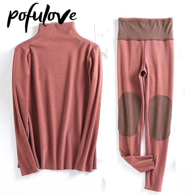 

Thermal Underwear Women's Suit Turtleneck Sleep Tops Long Johns Two-piece Set Winter Clothes Pijamas Thermal Set