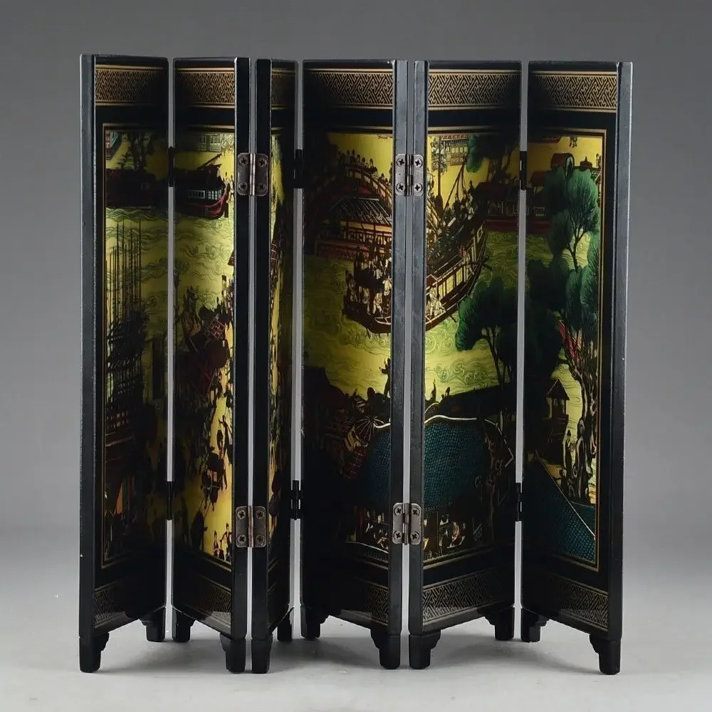 КИТАЙСКИЙ ШАКЕР РАБОТАЕТ РУЧНАЯ Картина QINGMING FESTIVAL ДОМАШНИЙ Складной экран ДЕКОР