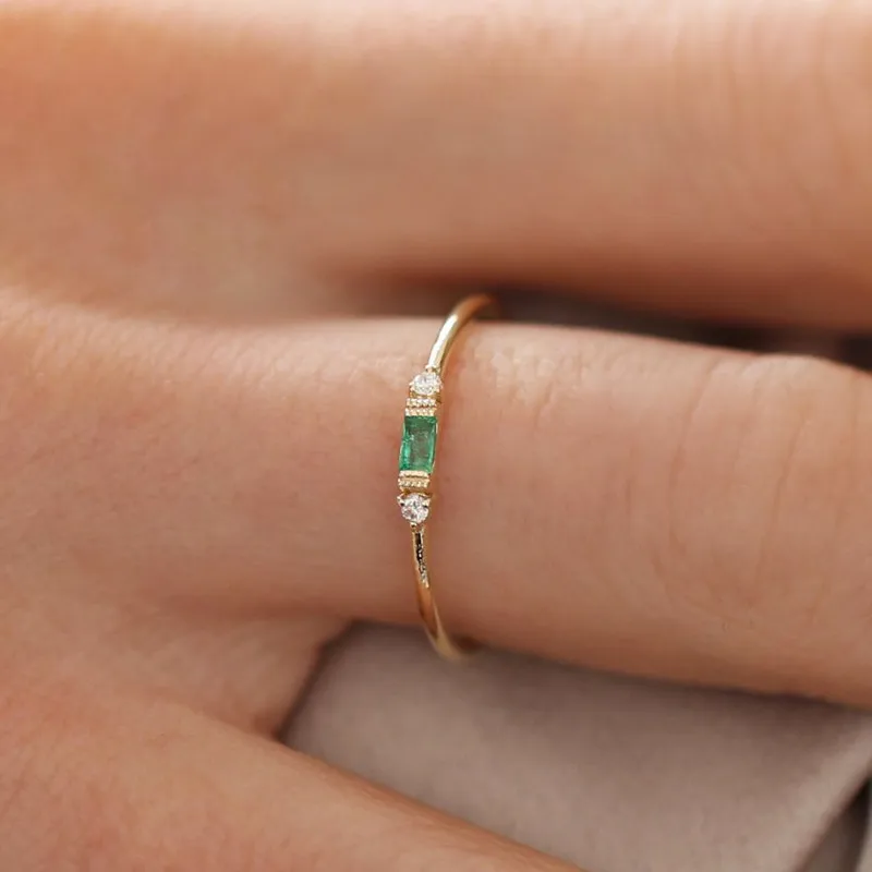 

S925 sterling silver new European and American rose gold female emerald zircon gold engagement ring jewelry
