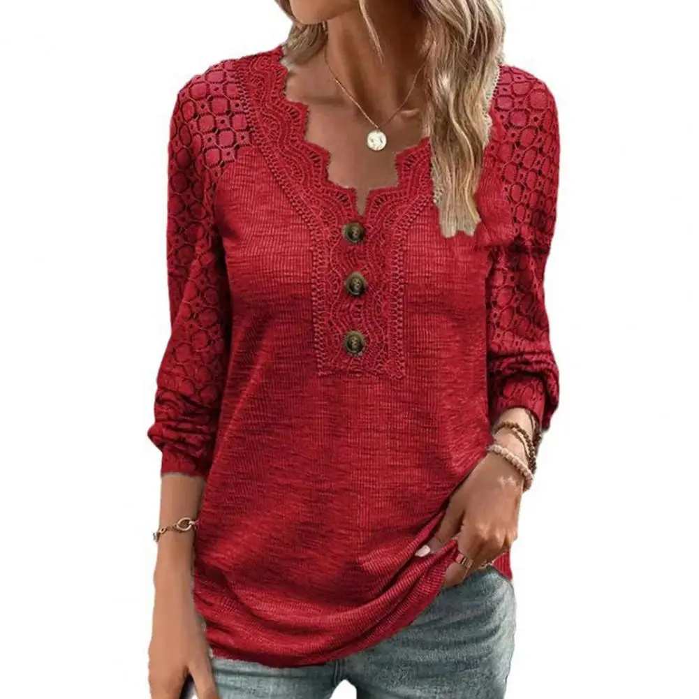 

Блузка женская с V-образным вырезом, шикарная кружевная рубашка с V-образным вырезом, мягкая дышащая модная сорочка с вырезами, весна-осень