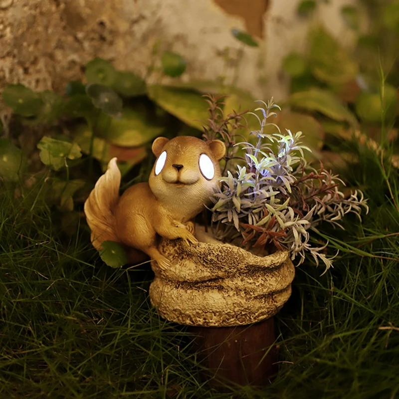 

Outdoor Creative Resin Animal Statue Succulent Plant Pot Solar Powered LED Light Mini Flower Planter Garden Decoration