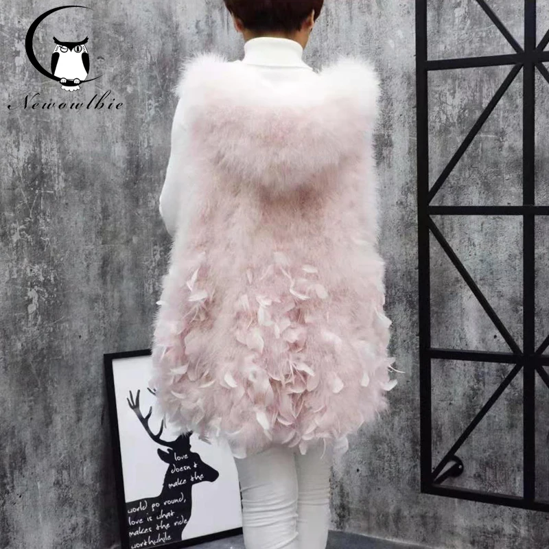 New Turkey feather waistcoat with hat and big swing, medium and long fur coat can be customized