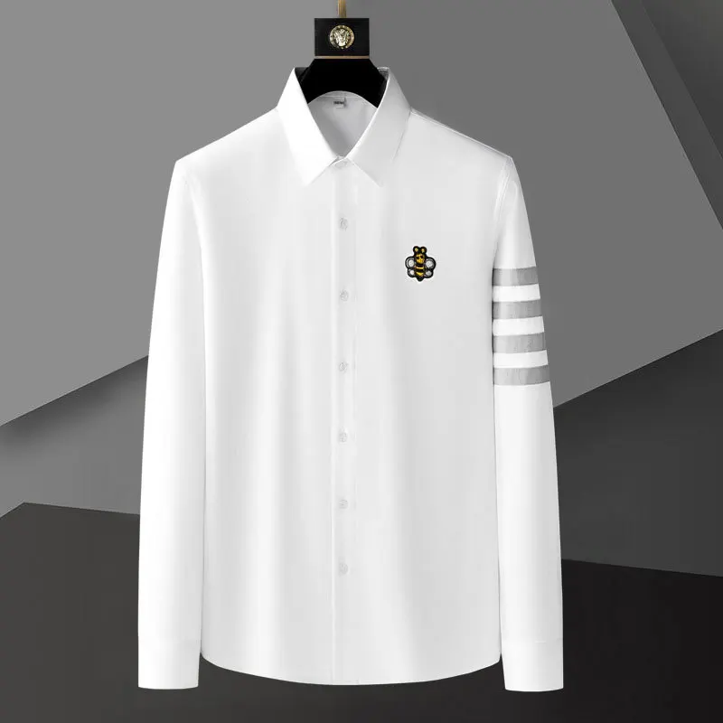 

Spring Bee Pattern Embroidery Shirt Men Casual Shirts Streetwear Italy Social Smoking Men Clothing Slim Shirt Herfst Long Mouwen