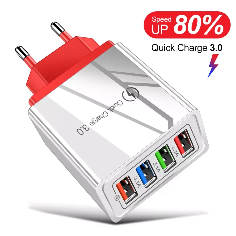 

USB Charger 4 Ports Quick Charge 3.0 for iPhone XR Samsung Wall Mobile Phone Universal Adapter Fast Charging for Huawei Mate 30