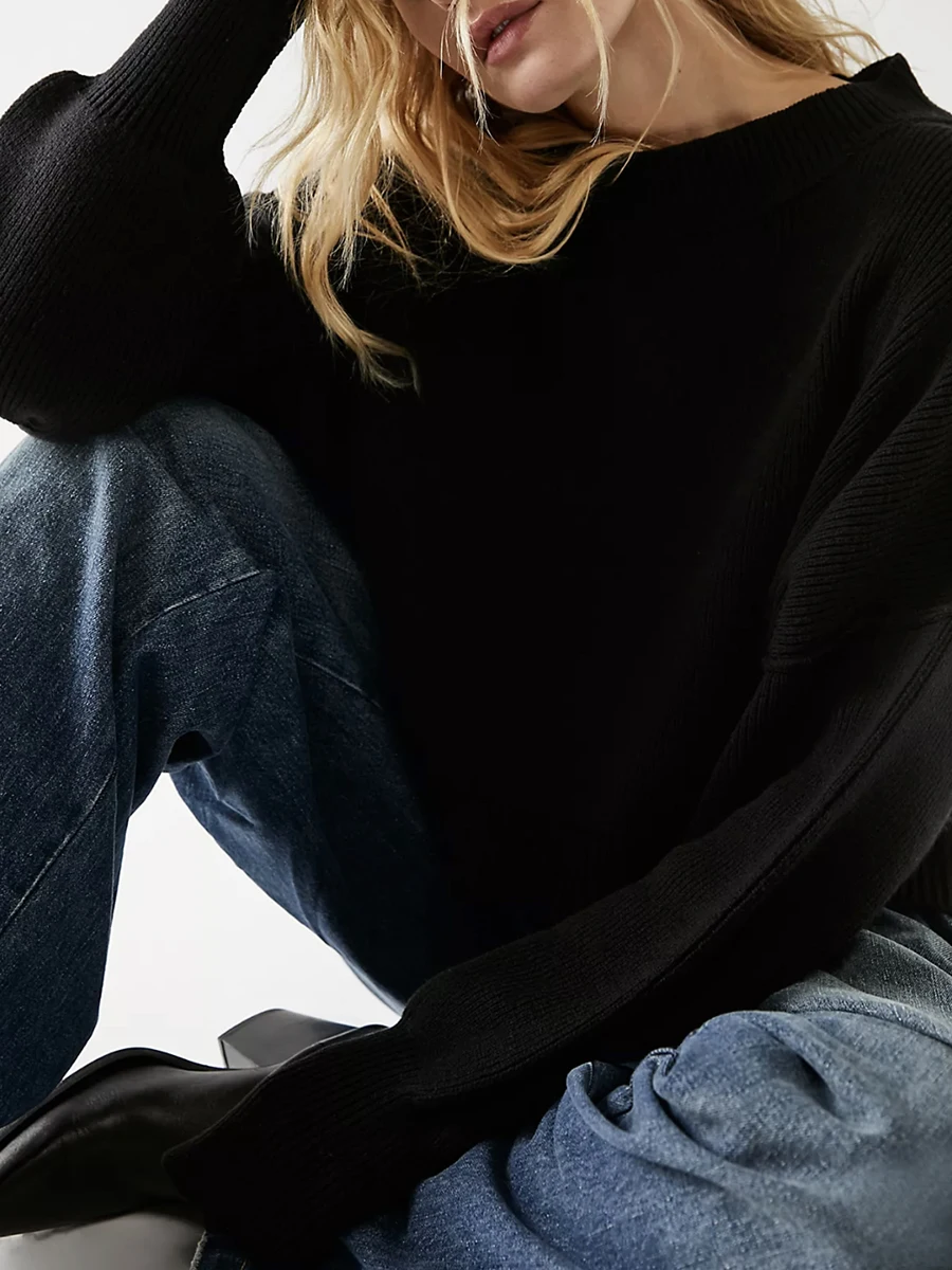 

Women s Fall Cropped Knit Tops Solid Color Ribbed Round Neck Batwing Long Sleeve Loose Sweaters Oversized Pullover Knitwear