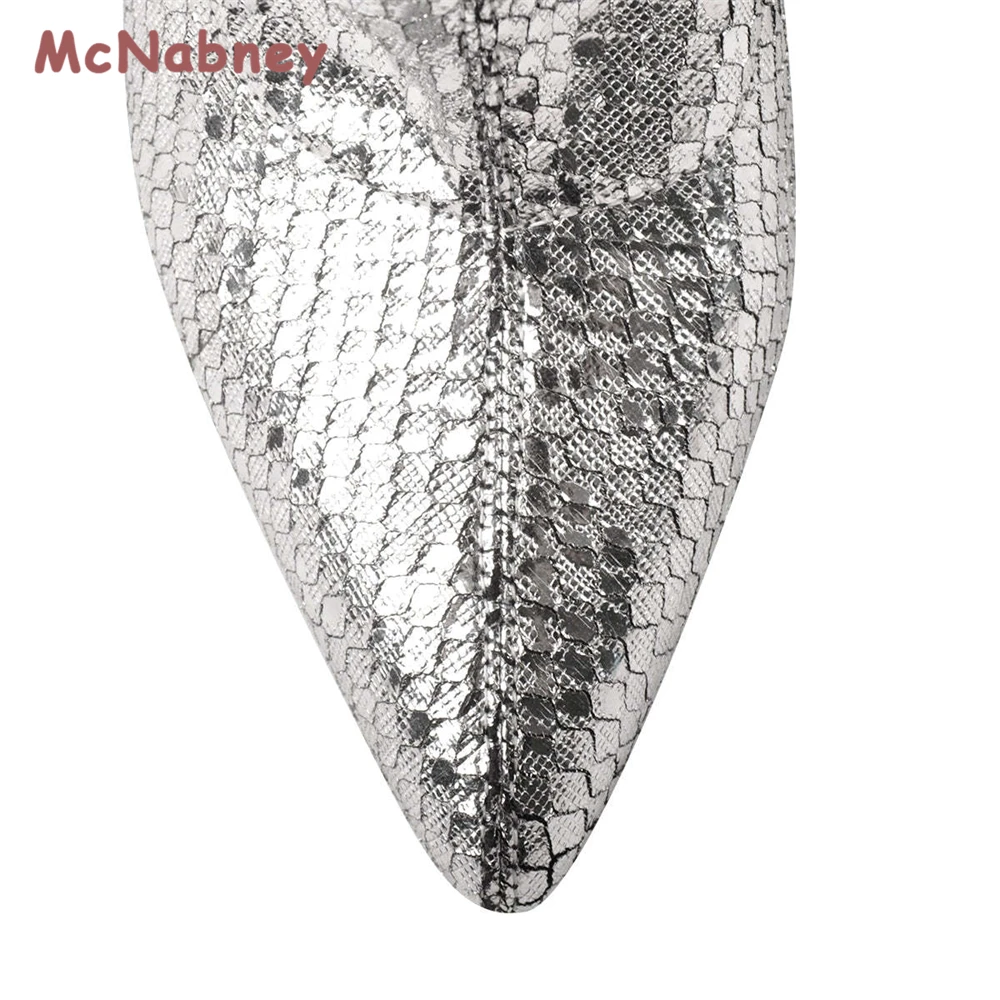 Women Over The Knee Boots Silver Fish Scale Side Zipper Stiletto Heels Boots Fashion Pointed Toe Cross Straps Thigh Boots