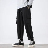 summer cotton casual pants men fashion retro pocket cargo pants men japanese streetwear loose straight pants mens trousers m 3xl