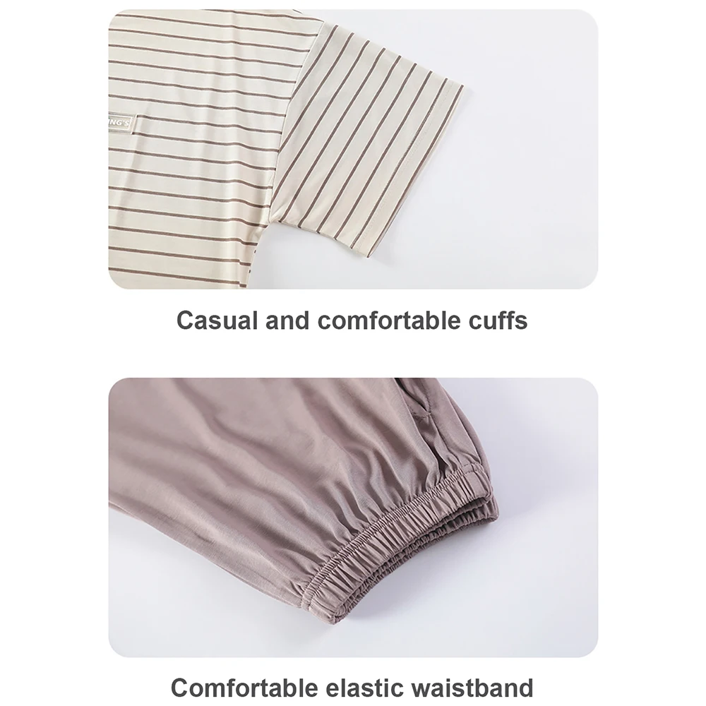 Summer Couple Sleepwear Modal Cool Thin Pajama Sets Loose Print Men Short Sleeve Pajama+Elastic Shorts Soft Breathable Pijamas