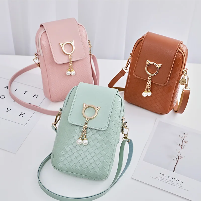 

2021 Spring Summer Mini Cross-body Mobile Phone Shoulder Bag Woven Pearl Tassel Cover-style Female Bag Shoulder Diagonal Bag
