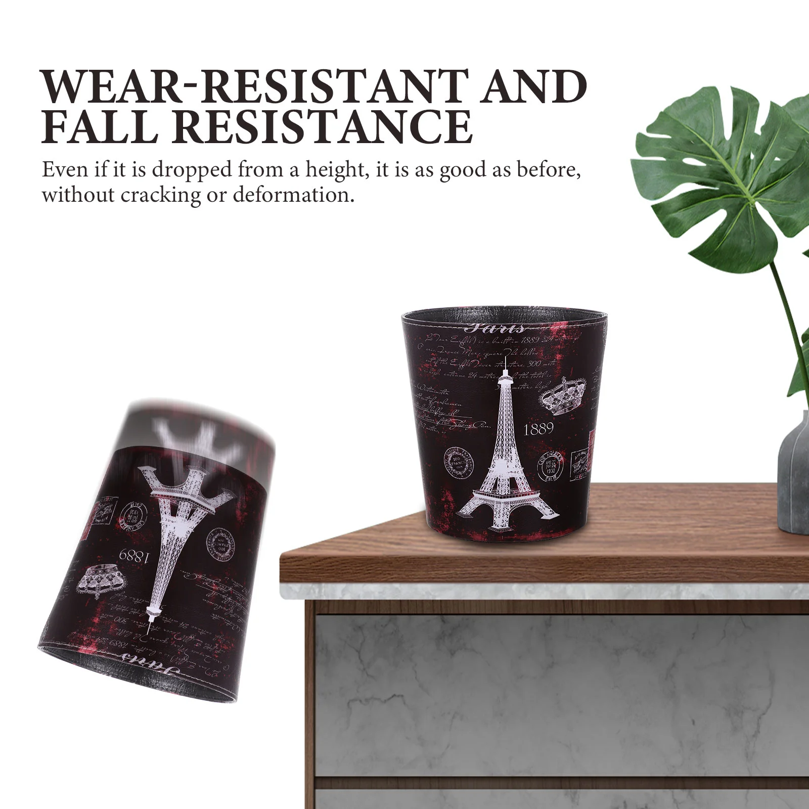 

Trash Can Bin Garbage Waste Basket Pu Container Paper Wastebasket Kitchen Bedroom Decorative Bathroom Office Rubbish Flag