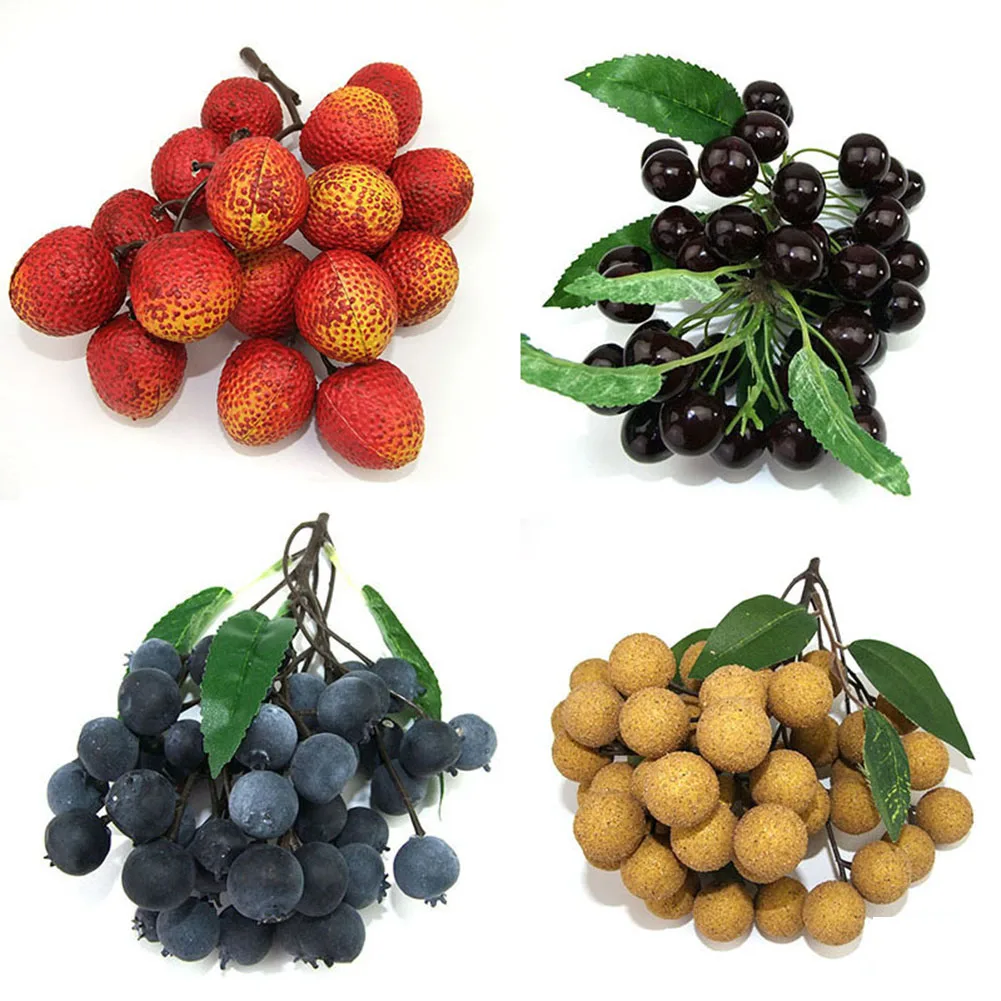 

Fake Fruit Props Simulation Plastic Foam Fruits Artificial Longan Lychee Blueberry Cherry DIY Fruit Decor For Kindergarten Home