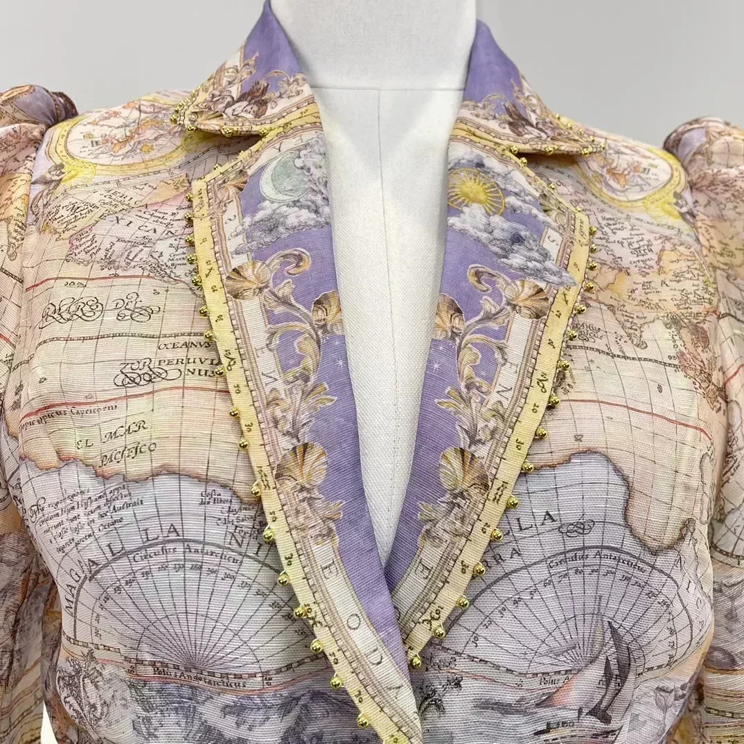 Льняной шелк винтажная блузка и шорты на шнуровке с длинными рукавами-фонариками