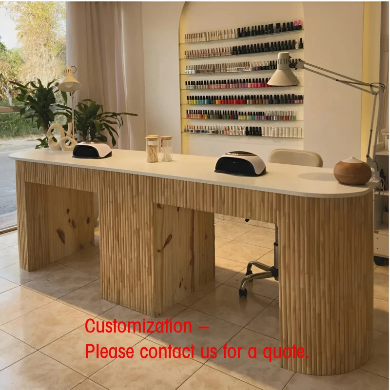 Фото Современный маникюрный стол custom.M2 для салона красоты, двойной, деревянный, с пылесборником, розеткой и дополнительным местом для хранения №1