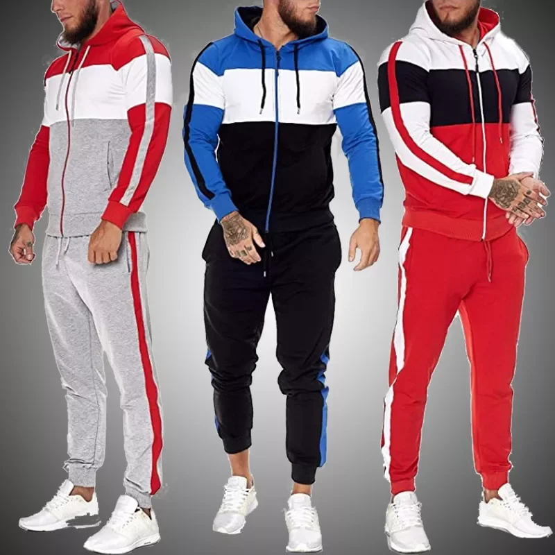 

NEW IN Spring Autumn Men's Hooded Patchwork Sports Hoodeis Set Fashion Casual Jogger Sweatshirts Pants Suit Men Tracksuit 2