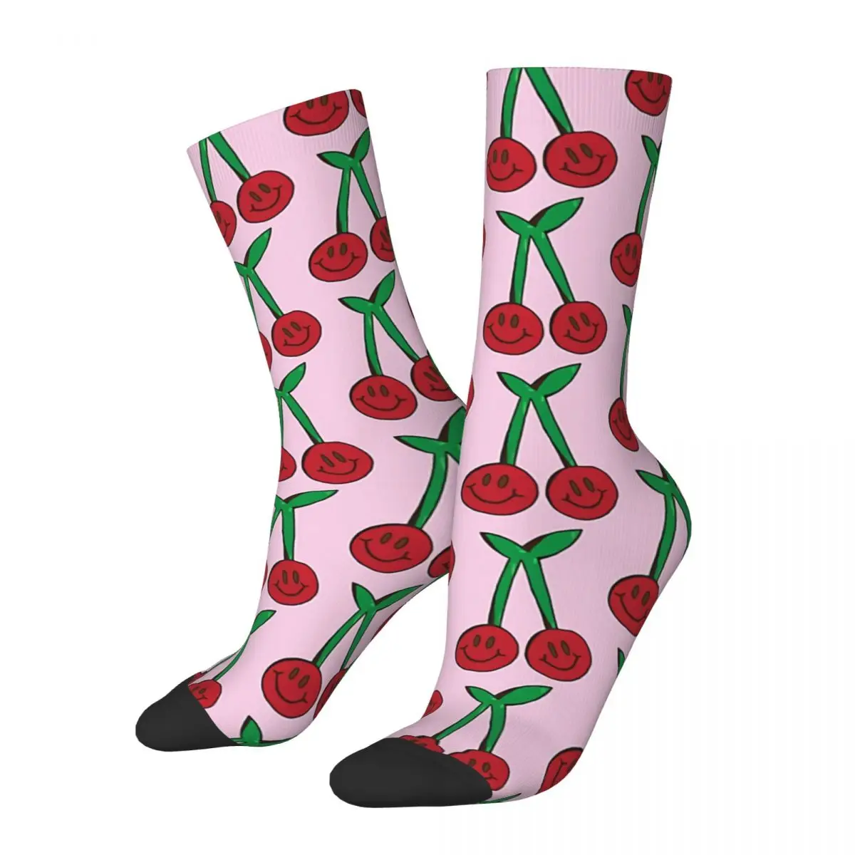 

Retro Happy Cherries Men's Socks Doodle Art Unisex Hip Hop Seamless Printed Crazy Crew Sock Gift