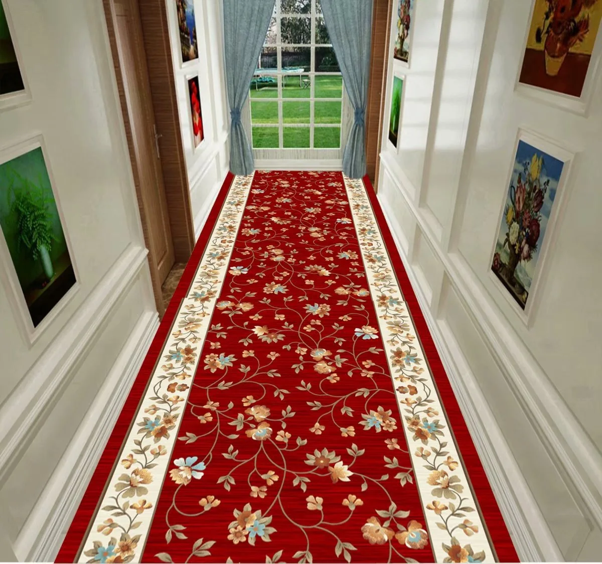 

Classical European Lobby Carpet Grid Floral Corridor Hallway Carpet Living Room Area Rug Home Decor Bedroom Anti Slip Long Rugs