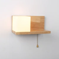 nordic wooden storage wall lamp with shelf warm white 7w bedroom bedside wall lamp e27 headboard lamp indoor decor lamparas