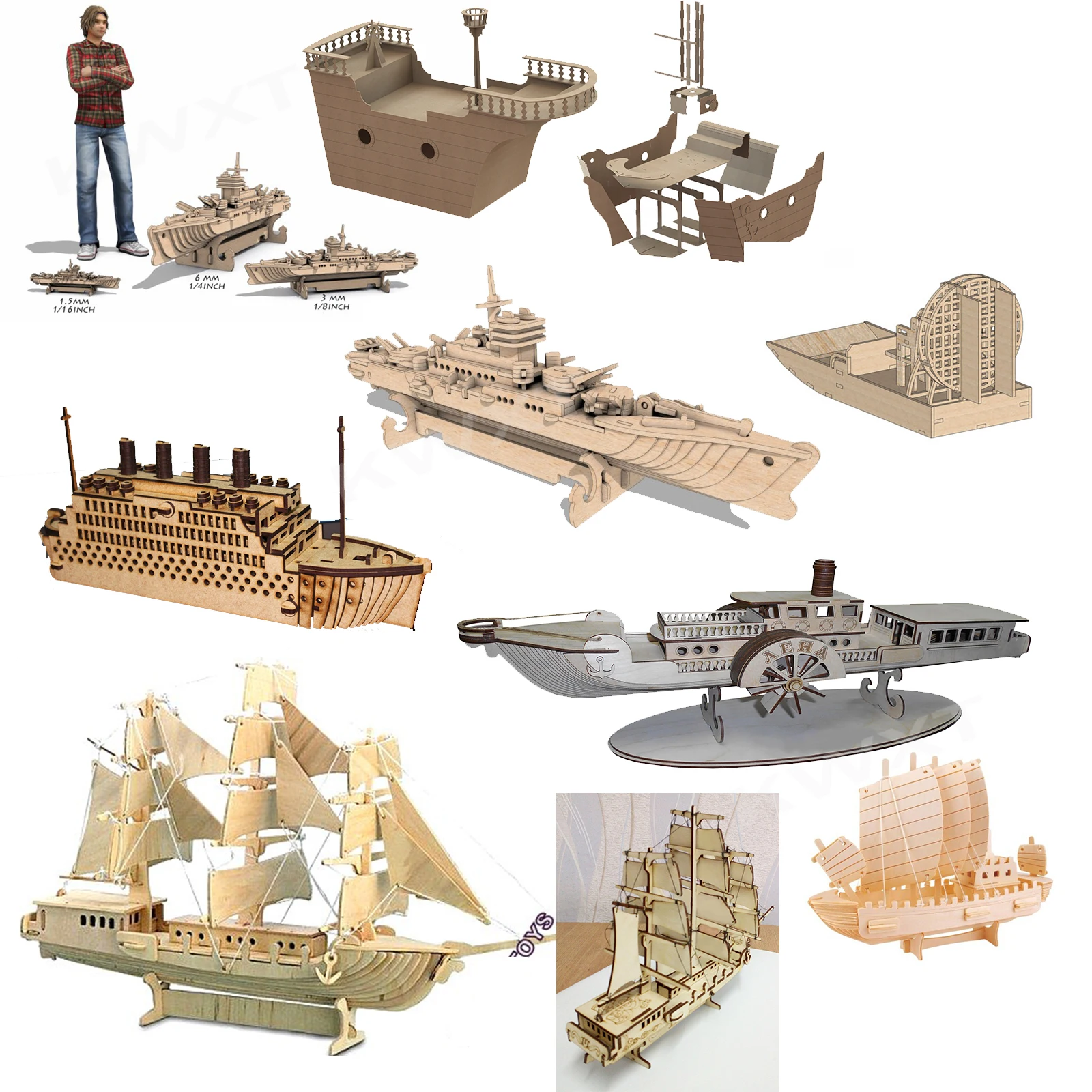 

10 кораблей лодка векторный дизайн пакет для лазерной резки игрушки 2D DXF формат файлы коллекция