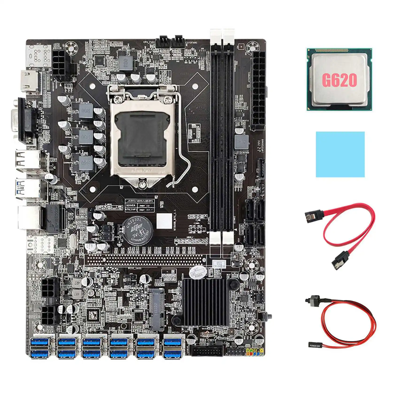 

Материнская плата B75 ETH Miner с 12 PCIE на USB + G620 CPU + SATA кабель + коммутационный кабель + термопад LGA1155 B75 USB BTC материнская плата