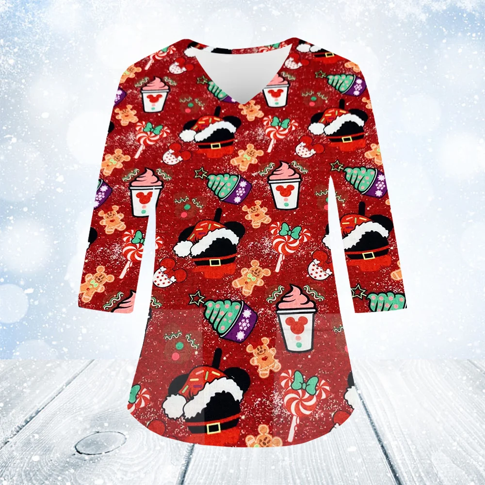 Рождественская клиническая форма женский топ с мультяшным принтом для