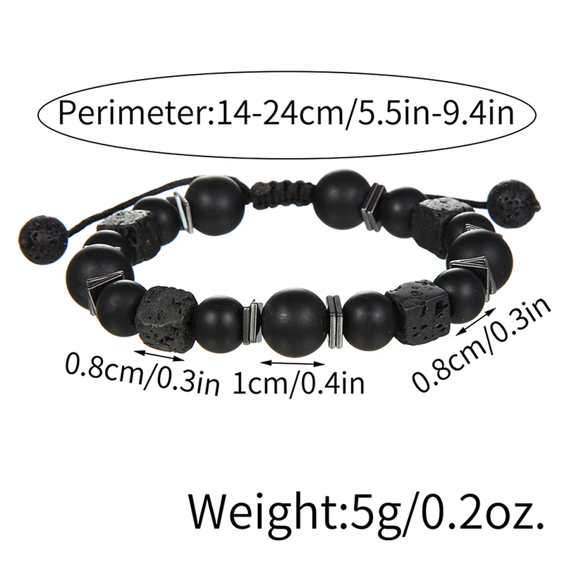 Матовый Черный Лавовый Браслет Для Мужчин Квадратные Стеклянные Бусины Из
