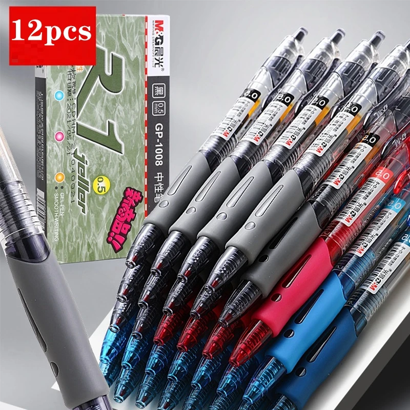 

12pcs Press Pen Gel Pen 0.5 Mm Red Blue Black Refill Bullet Head Signature Pen Scrapbook School Office Stationery Supplies
