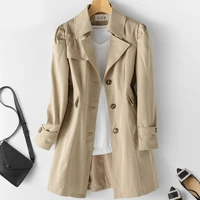 autumn warm new fashion outwears office lady solid colors trench urban women lapel single breasted knee length long coats