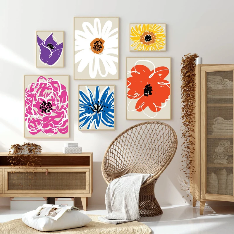 

Simple And Modern Nordic Small Fresh Color Flower Paper-cut Wall Art Canvas Painting Posters For Living Room Bedroom Home Decor