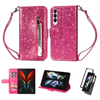 z fold4 coque glitter wallet case for samsung galaxy z fold 4 3 5g flip zipper bag leather protect shockproof stand phone cover